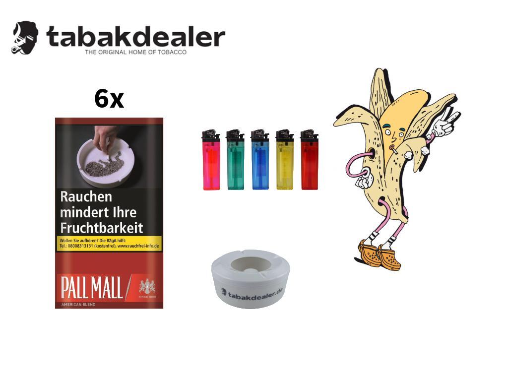 6x Pall Mall Roll American blend Tabak + 5 Cool Reibradfeuerzeuge + 1 Tabakdealer Windascher 6 x 30g
