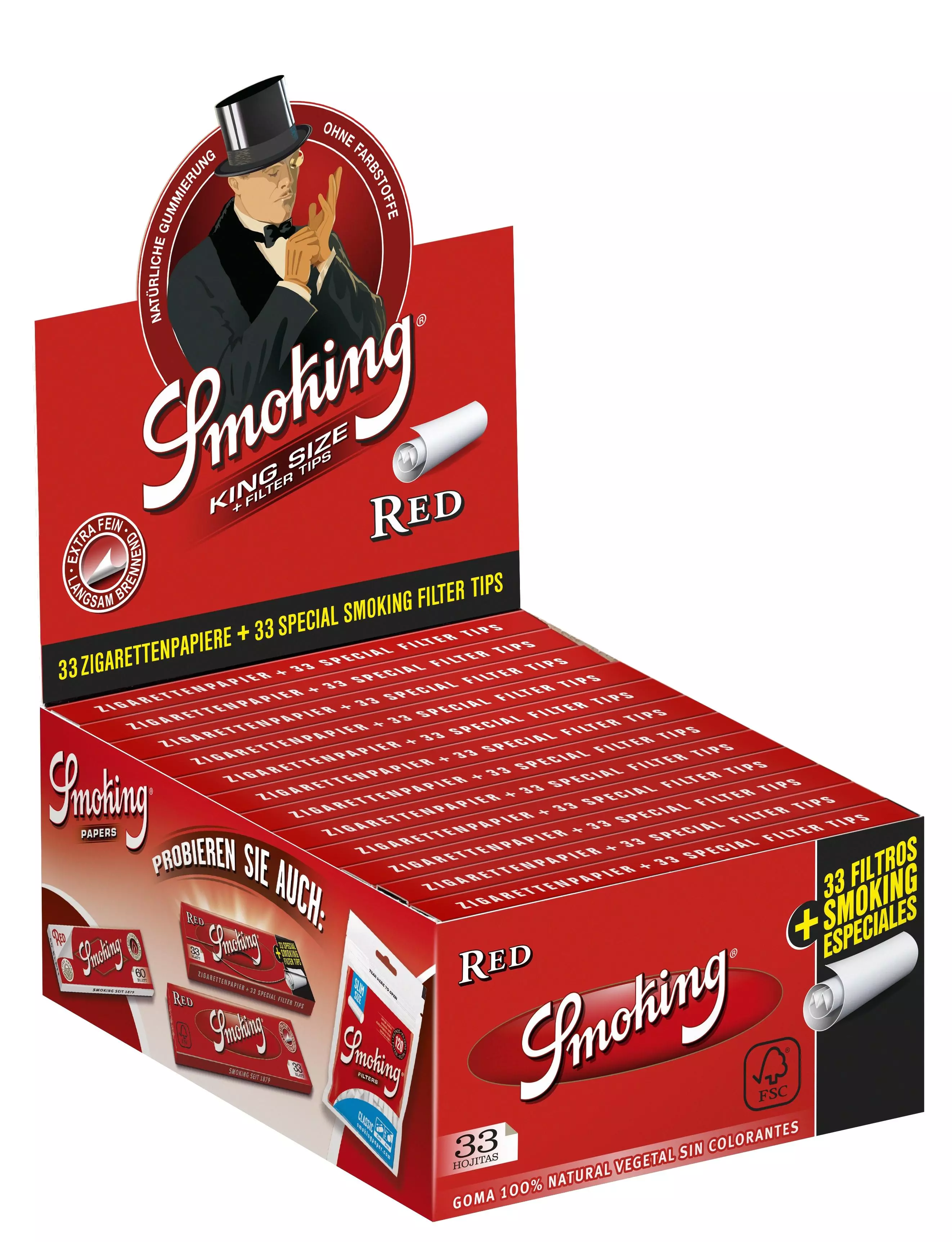 Smoking KS Red + Filter Tips 33 Tips + 33 Blättchen 