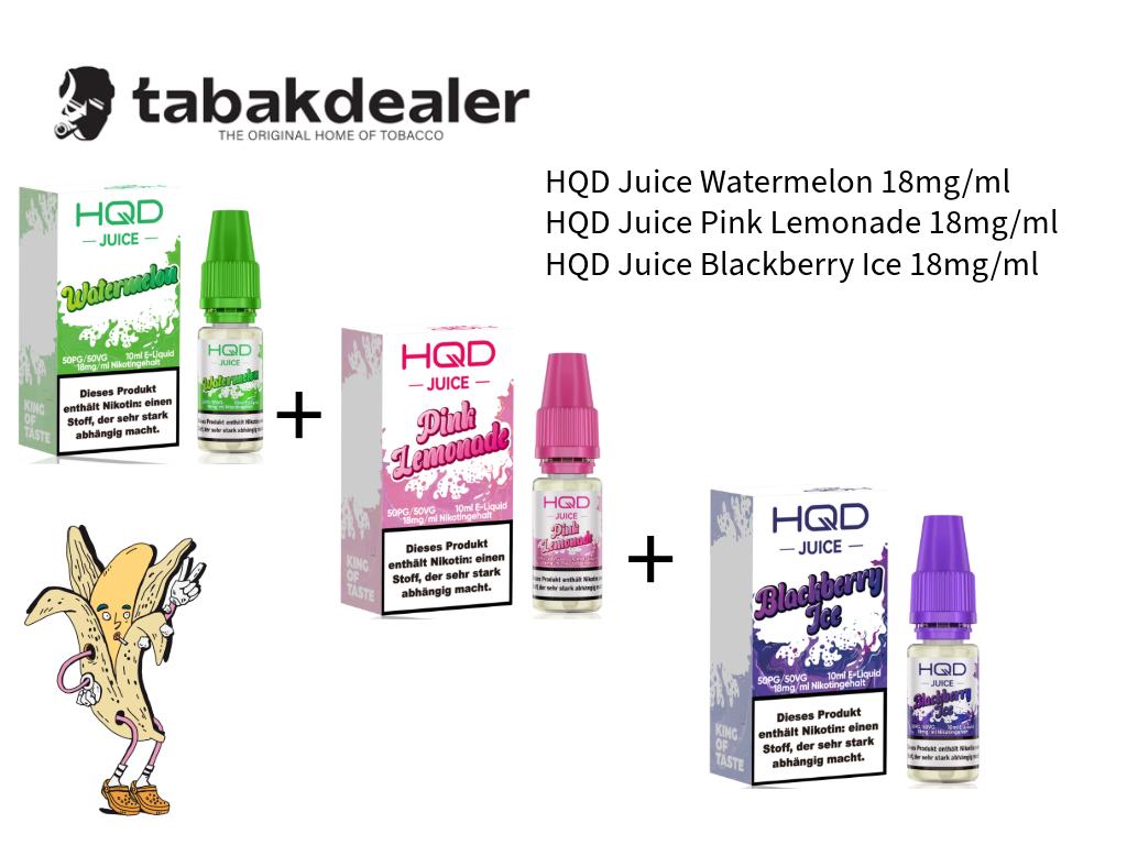 HQD Juice Watermelon, Pink Lemonde, Blackberry 18mg/ml 3er