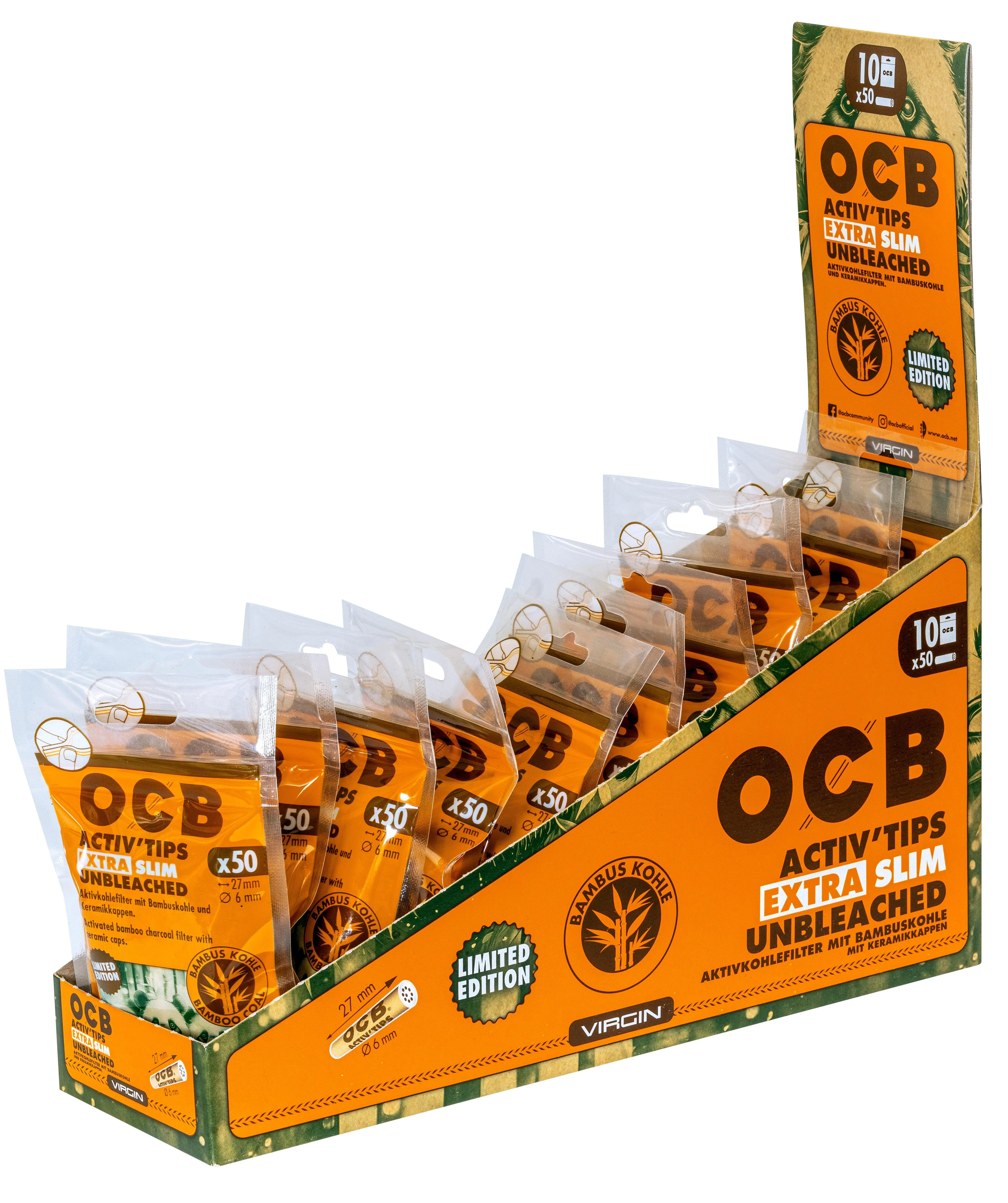 OCB Activ Tips Extra Slim unbleached Bambuskohle Filter 6mm