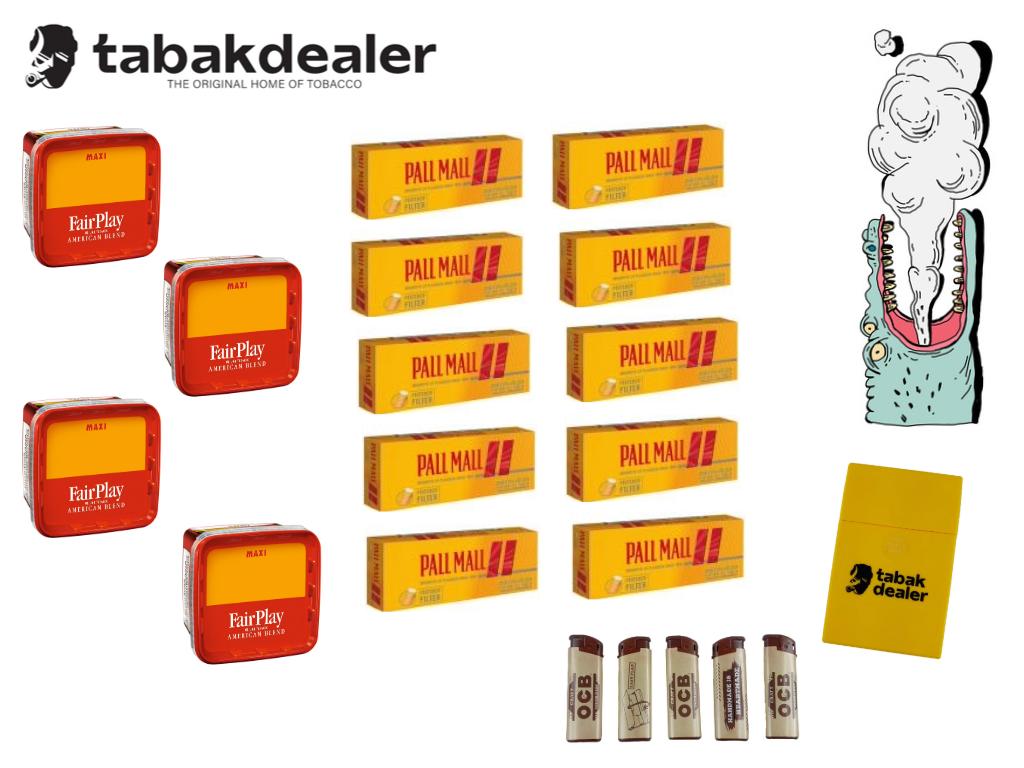 4 x Fair Play Maxi Box + 2000 Hülsen + 5 OCB Feuerzeuge + 1 Tabakdealer Etui 