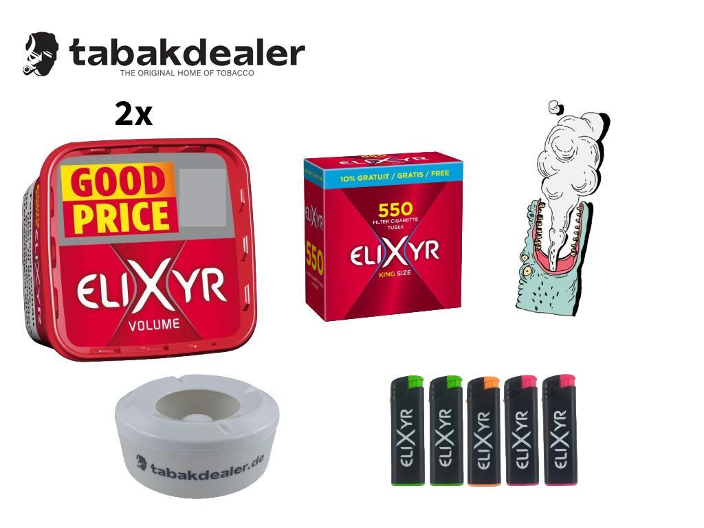 2x Elixyr Volumen Tobacco Box + 550 Elixyr Filterhülsen + 5 Elixyr Feuerzeuge +1 Windascher 