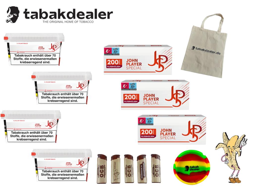 4 x John Player Red XL Vol.Box 105g, 600 Hülsen, OCB FZ, TD Tasche, TD Aschenbecher 