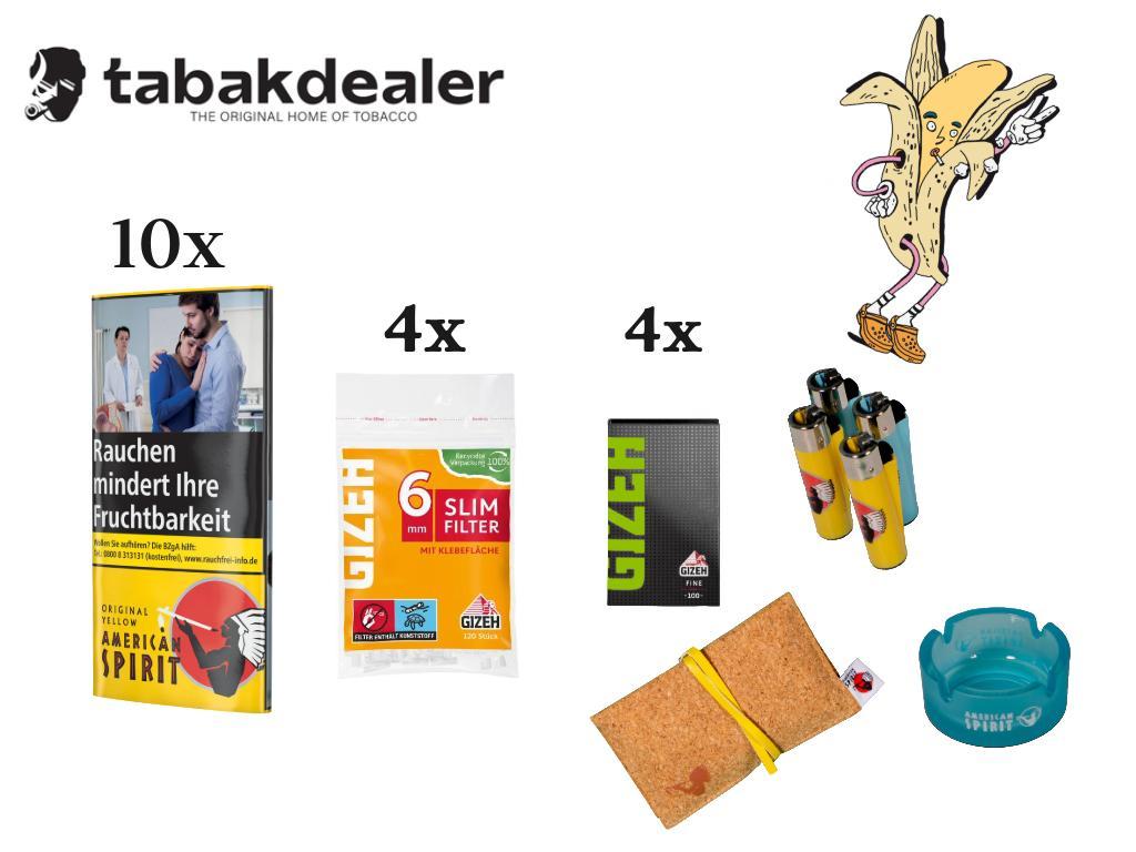 10x American Spirit Yellow, Gizeh Filter, Gizeh Blättchen, Aschenbecher, FZ, Kork pouch Bundle 