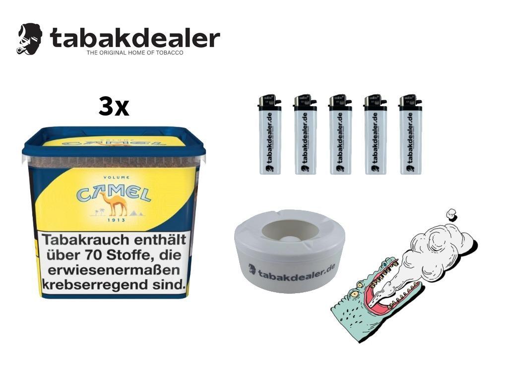3x Camel Volume 6XL Box 300g + 5x Tabakdealer Feuerzeuge + 1x Tabakdealer Windascher 