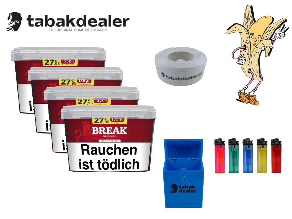 4 x Break Original Volumen Tabak Mega + 5 Cool Feuerzeuge + 1 Windascher+ 1 Etui 