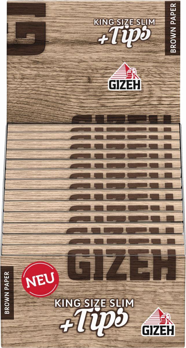 GIZEH Brown King Size Slim + Tips 26 x 34 Blättchen/Tips 26 x 34 Stück