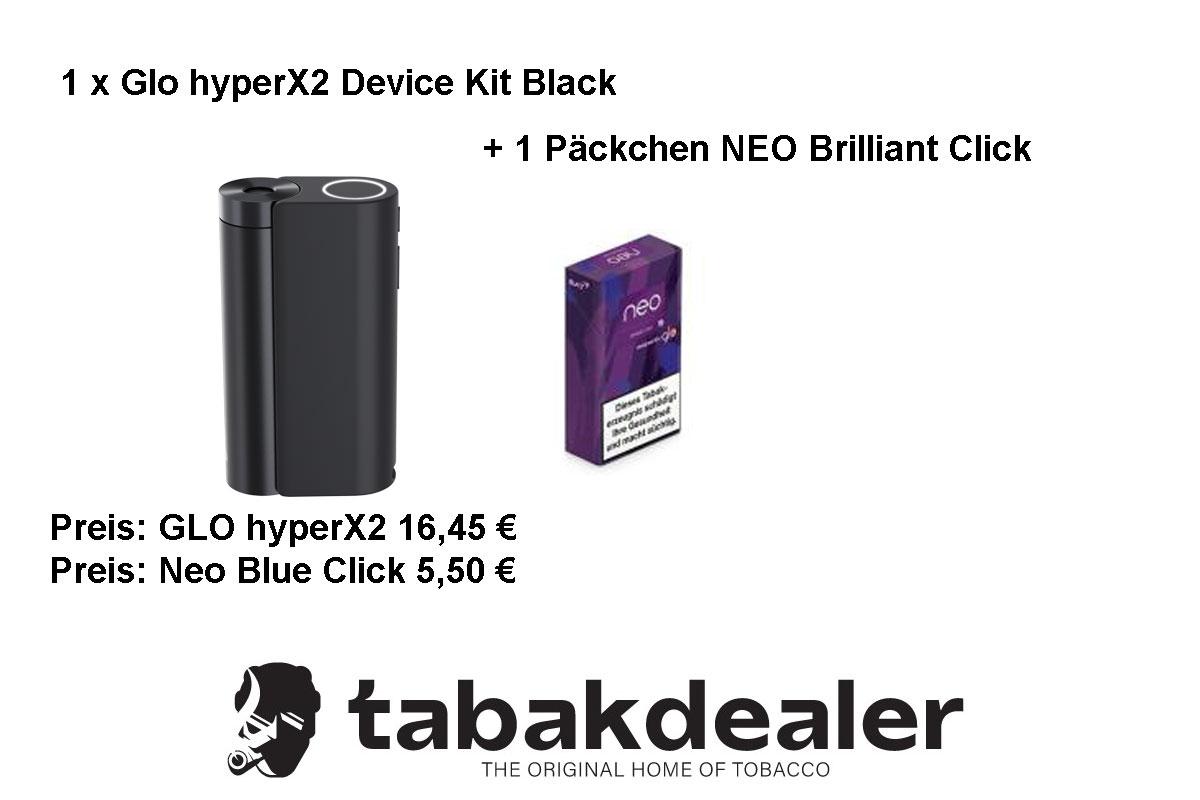 glo hyperX2 Device Kit Black + 1 Packung NEO Brilliant Click Tabaksticks 