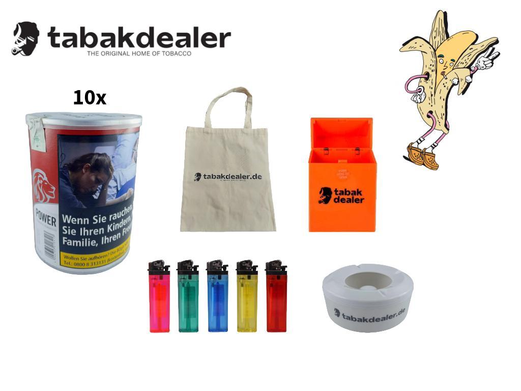 10x Power Quality Tobacco + 5 Cool Reibradfeuerzeuge + 1 Tabakdealer Tasche + 1 Tabakdealer Aschenbecher + 1 Tabakdealer Etui 