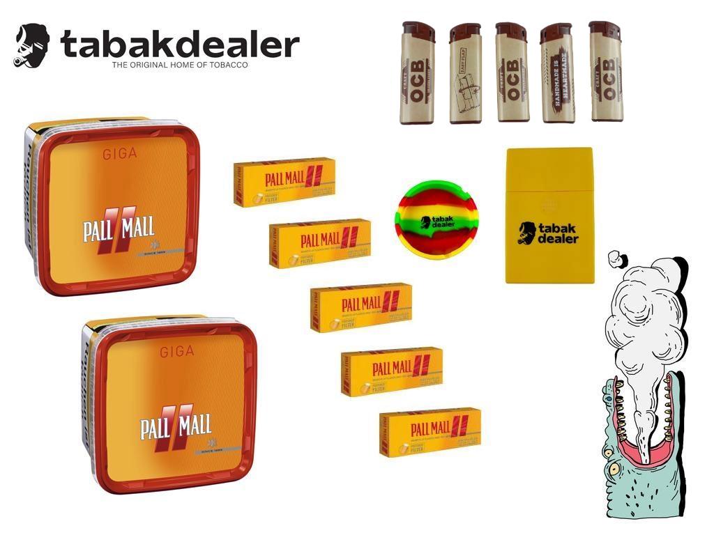 2 Pall Mall Allround Red Giga + 1000 Pall Mall Allround Xtra Hülsen / 5 OCB Feuerzeuge Tabakdealer Aschenbecher+ Etui 