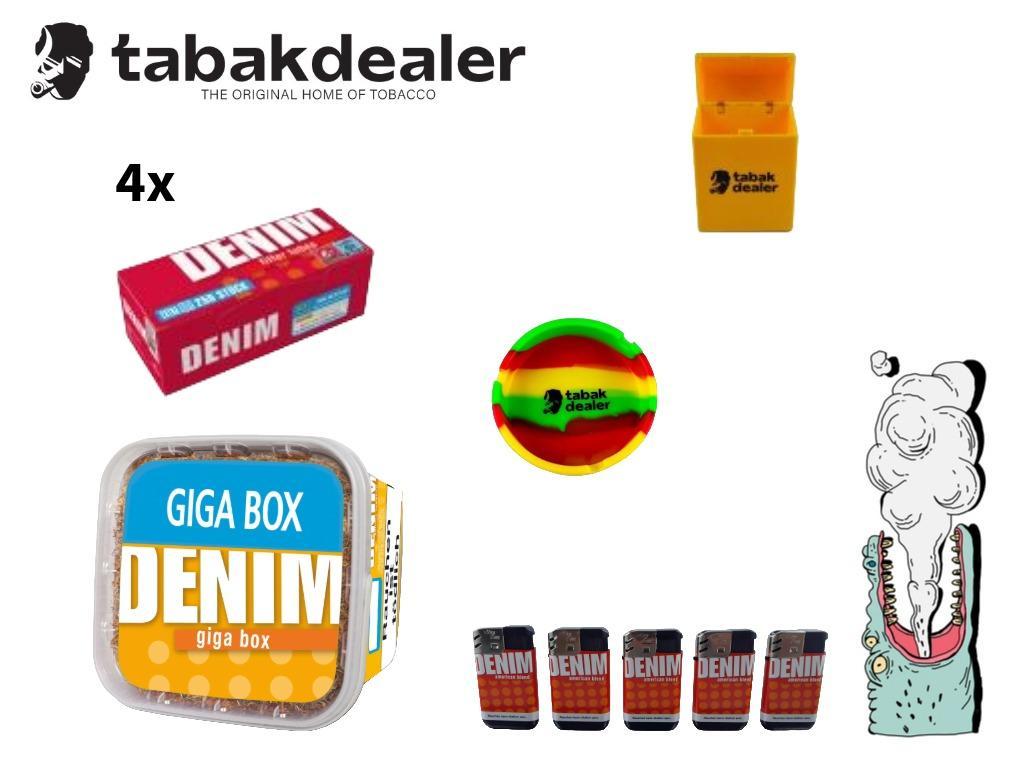 Denim 5XL Tabak 330g + 1000 Hülsen + 5 OCB Feuerzeuge + Tabakdealer Etui + Aschenbecher 