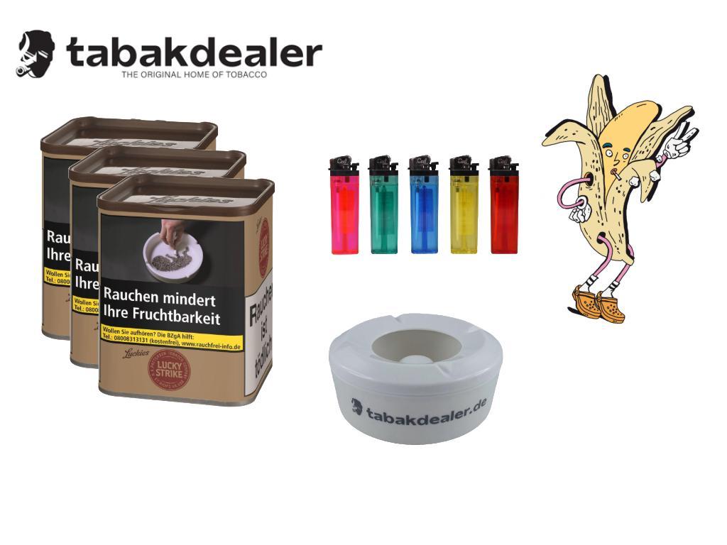 3x Lucky USA Red L Tabak + 5 Cool Reibradfeuerzeuge + 1 Tabakdealer Windascher 1 x 164g