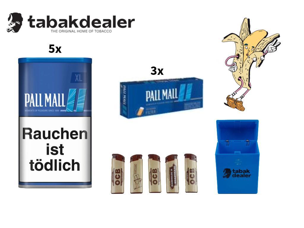 5 Pall Pall Blue 41g, 600 Hülsen, OCB Feuerzeuge, Etui 