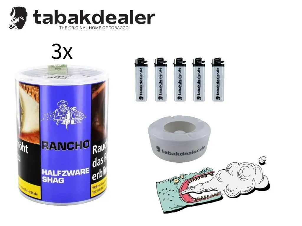 3x Rancho Halfzware Shag Tabak Dose 190g