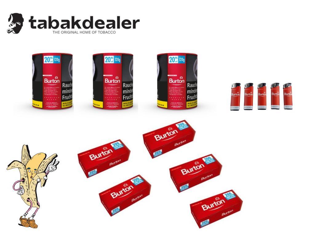 Burton Red Tabak + 1000 Hülsen & Feuerzeuge 