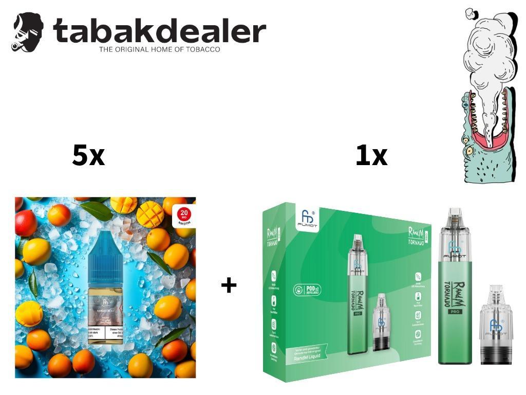 5x RandM Liquid Mango on Ice + 1 RandM Tornado Pro Kit Green 