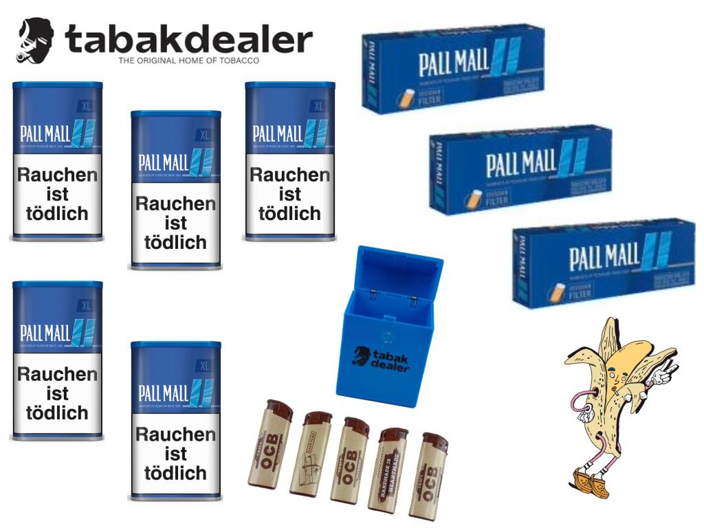 5 Pall Pall Blue 41g, 600 Hülsen, OCB Feuerzeuge, Etui 