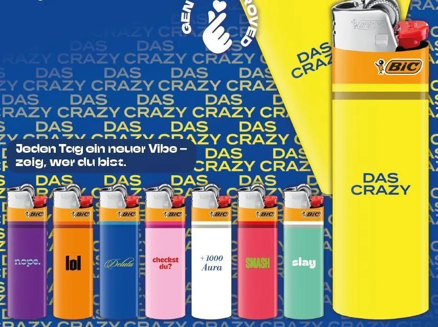 5 BIC Einweg Feuerzeuge Maxi Motiv J26 Jugendwort