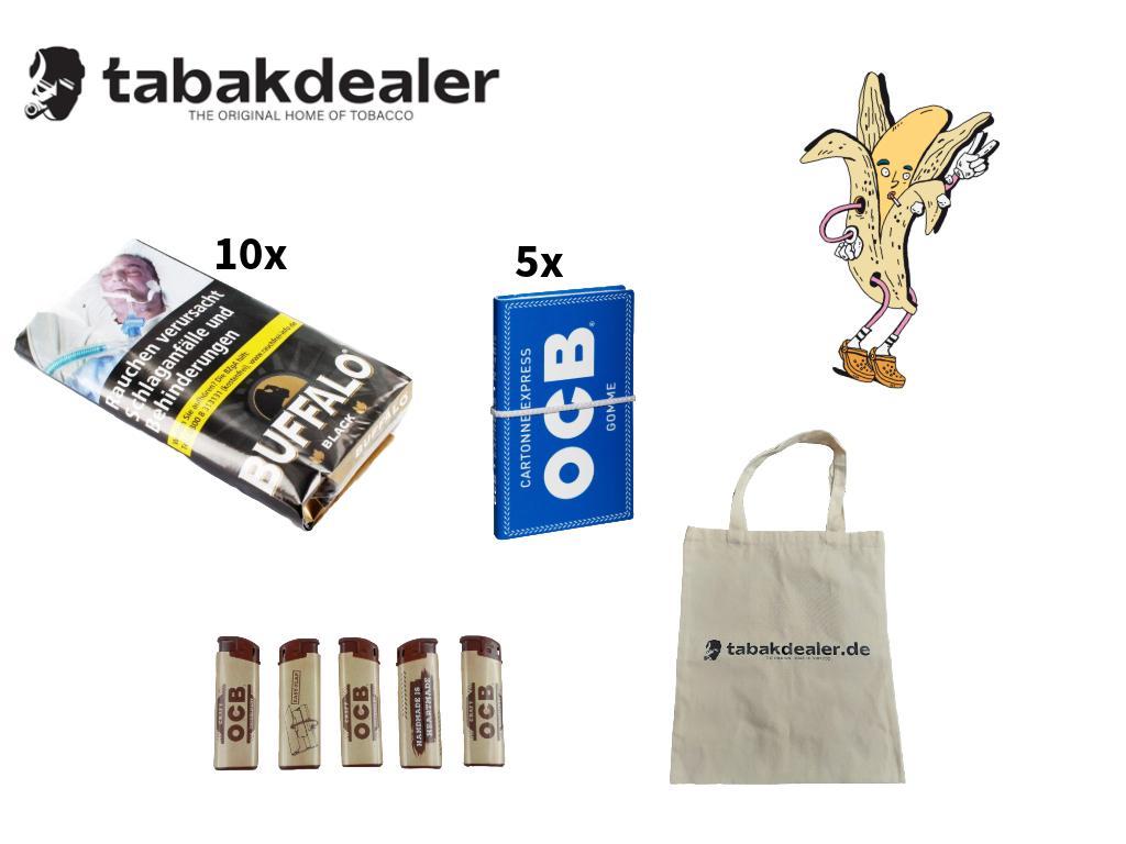 10 x Buffalo Black 40g + 5 x 100 OCB Blau Gummi + 5 OCB Feuerzeuge + TD Tasche 