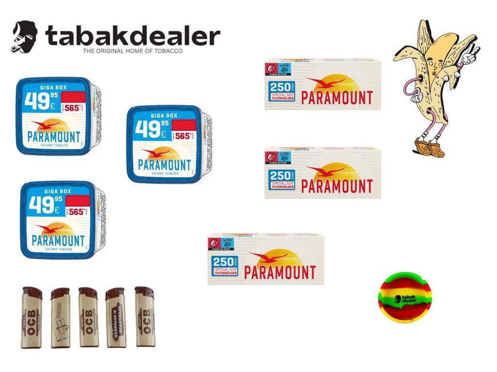 3 x Paramount Blue Vol.Tobacco 230g, 750 Hülsen, OCB FZ, TD Aschenbecher