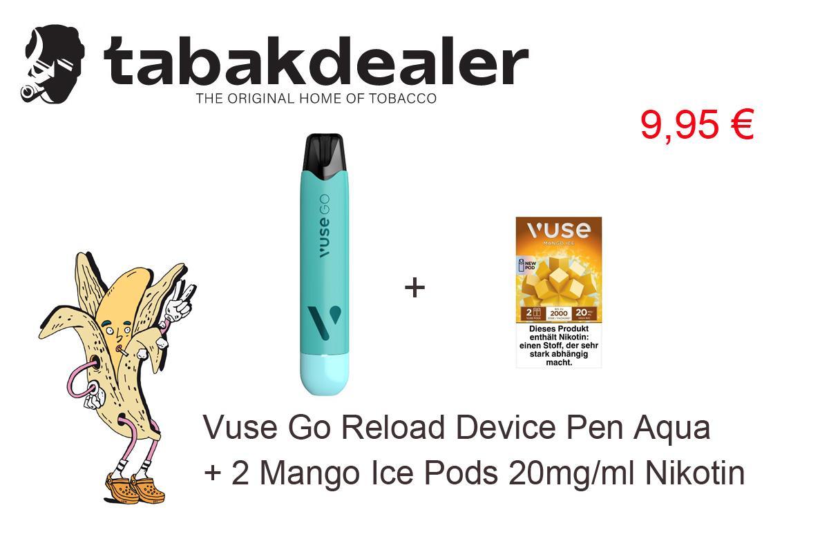 Vuse Go Reload Device Pen Aqua + 1 x 2 Vuse Pods Mango Ice 20mg/ml