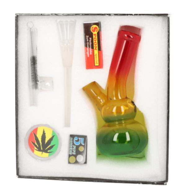 Mini Glasbong H.16,5cm Rasta+Grinder 1 Stück