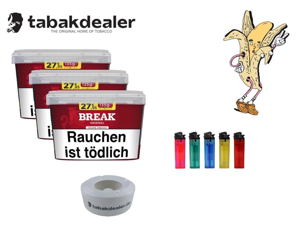 3 x Break Original Volumen Tabak Mega + 5 Cool Feuerzeuge + 1 Windascher 