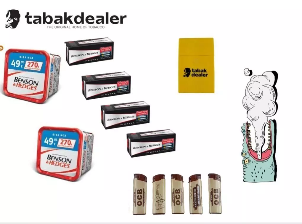 Benson & Hedges Tabak + 1000 Hülsen + 5 OCB Feuerzeuge und Tabakdealer Etui 