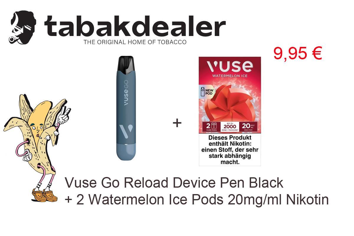 Vuse Go Reload Device Pen Black + 1 x 2 Vuse Pods Watermelon Ice 20mg/ml 