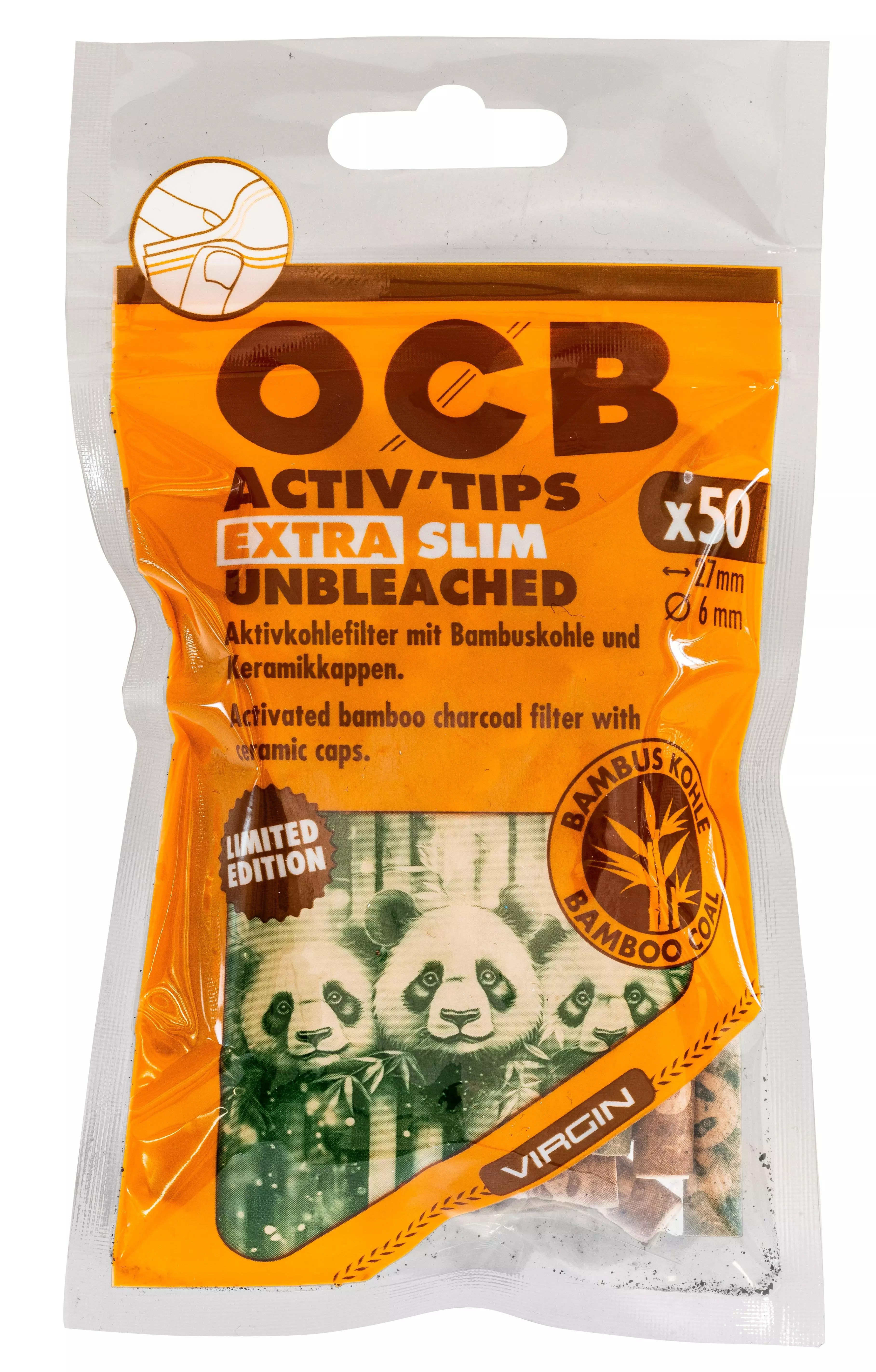 OCB Activ Tips Extra Slim unbleached Bambuskohle Filter 6mm