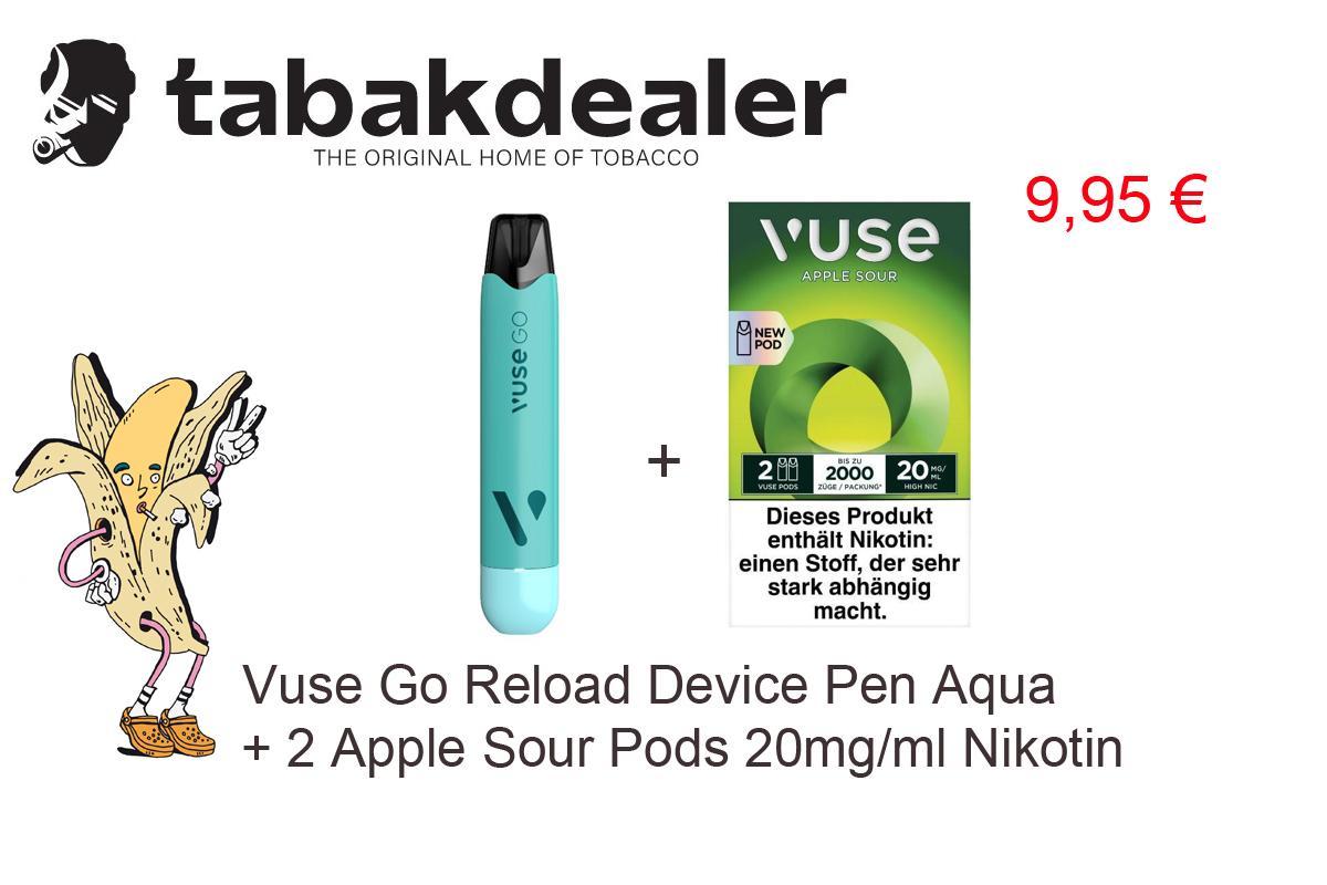 Vuse Go Reload Device Pen Aqua + 1 x 2 Vuse Pods Apple Sour 20mg/ml gratis