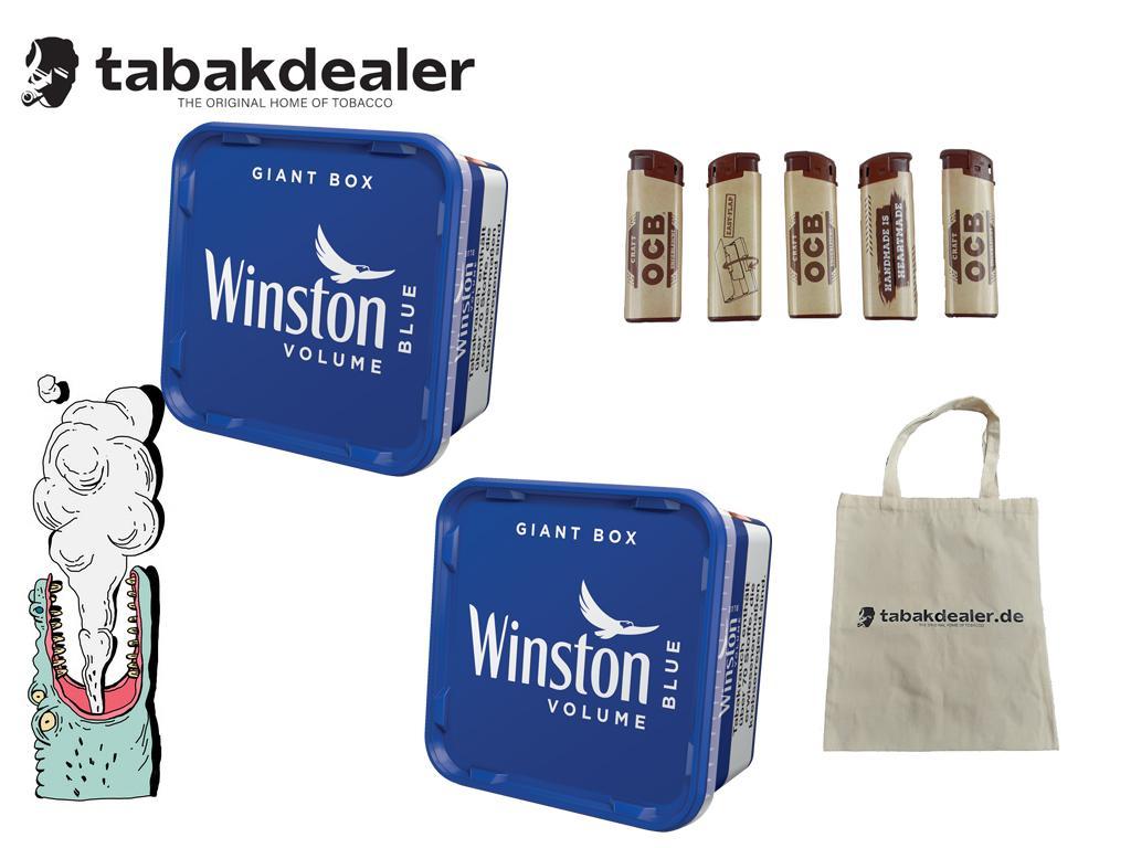 Winston Blue Giant Box + 5 OCB Feuerzeuge & Tabakdealer Tragetasche