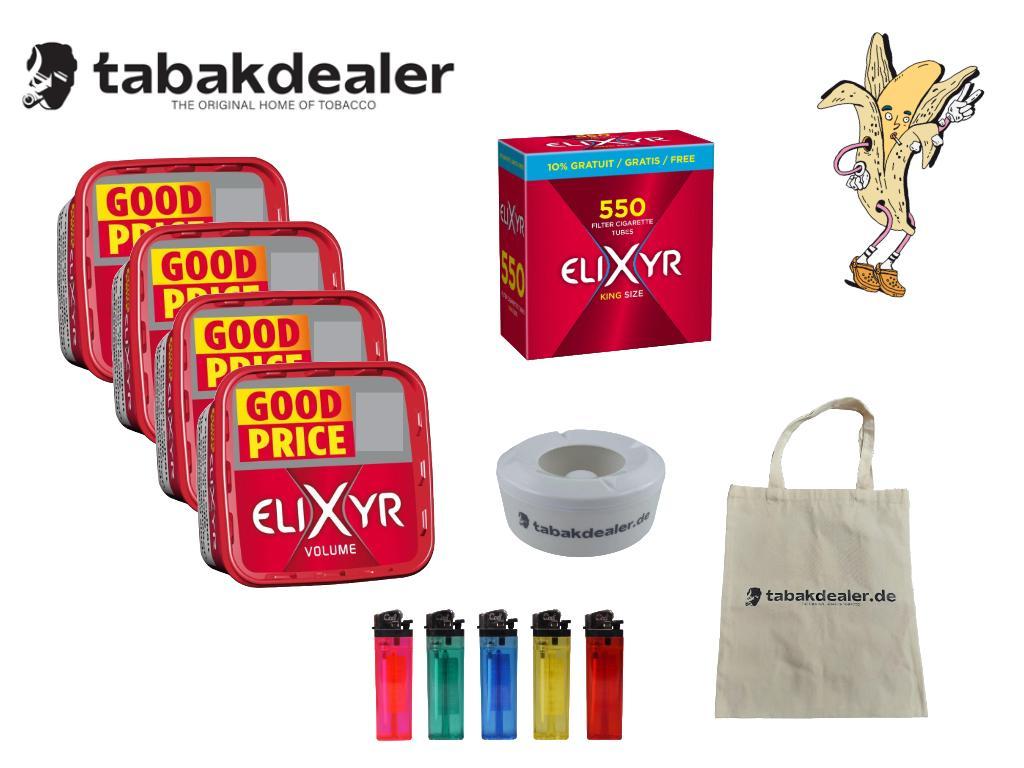 4x Elixyr Volumen Tobacco Box + 550 Elixyr Filterhülsen + 1 Cool Feurzeuge +1 Windasche + 1 Tabakdealer Tasche 