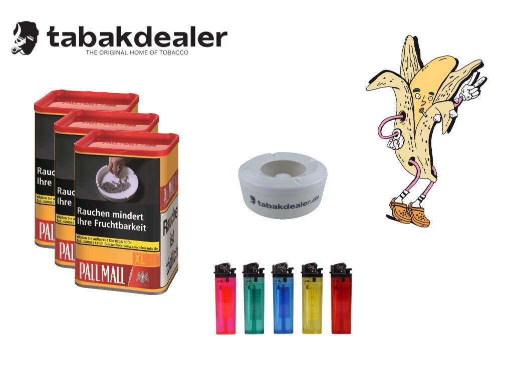 3x Pall Mall Allround Red L Tabak + 5 Cool Reibradfeuerzeuge + 1 Tabakdealer Windascher 1 x 43g