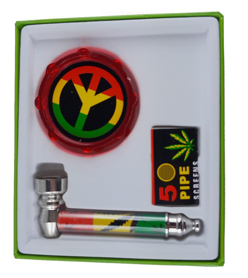 Metallpfeife mit Kundstoffgrinder (rot) und Siebe 1 Stück