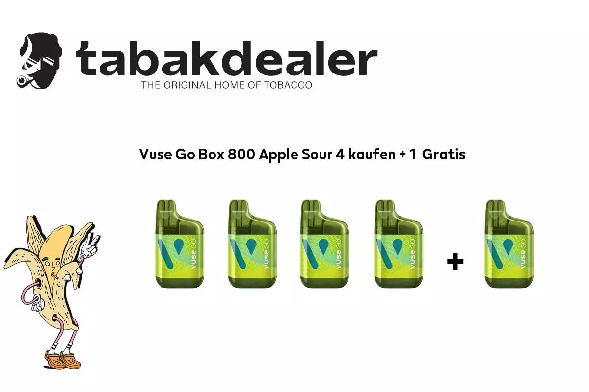 4 + 1 Gratis Vuse Go Box 800 Apple Sour 20mg/ml Nikotin