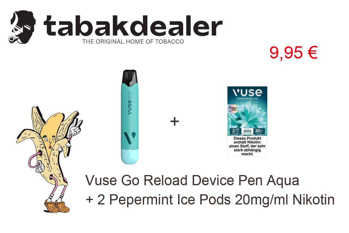 Vuse Go Reload Device Pen Aqua + 1 x 2 Vuse Pods Peppermint Ice 20mg/ml