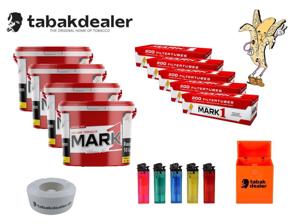 4x Mark 1 Red Volumen Tobacco + 1000 Mark Adams Hülsen + 5 Cool Feuerzeuge+ 1 Windascher +1 Etui 