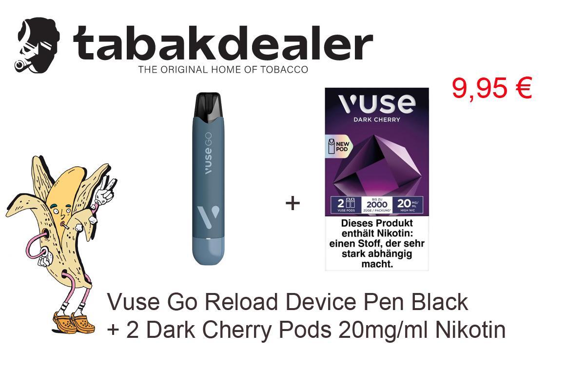 Vuse Go Reload Device Pen Black + 1 x 2 Vuse Pods Dark Cherry 20mg/ml 