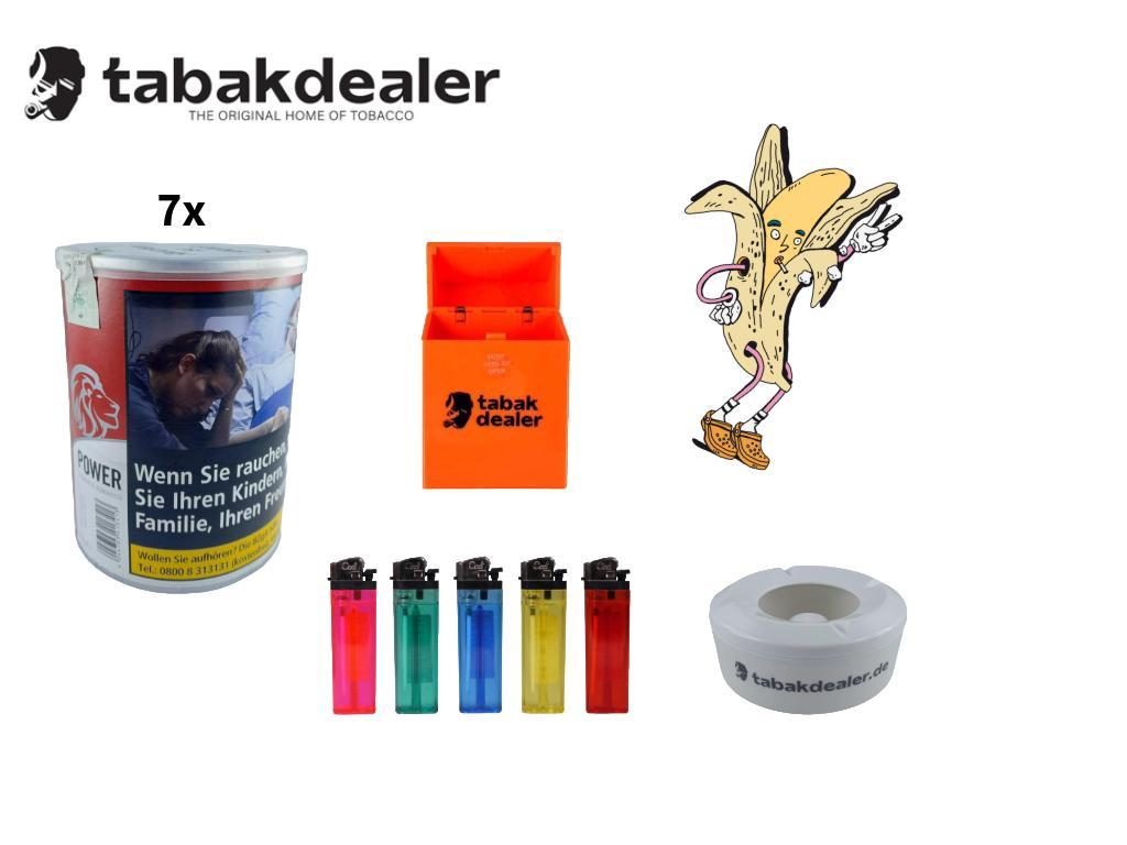 7x Power Quality Tobacco + 5 Reibrad Feuerzeuge + 1 Windascher + 1 Tabakdealer Etui 