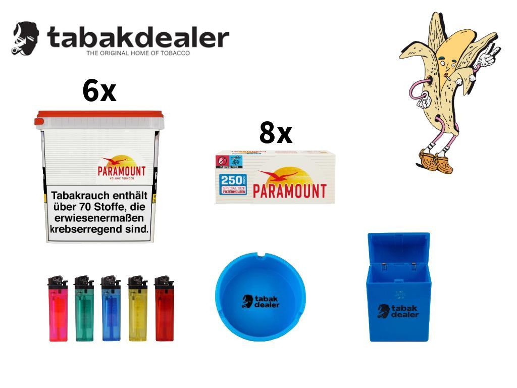 6x Paramount Titan Box + 2000 Hülsen + 5 Cool Feuerzeuge + 1 Tabakdealer Aschenbecher + Tabakdealer Etui 