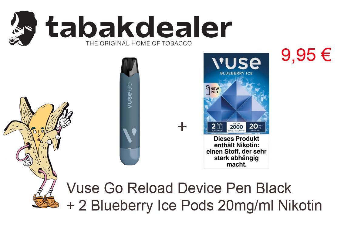 Vuse Go Reload Device Pen Black + 1 x 2 Vuse Pods Blueberry Ice 20mg/ml