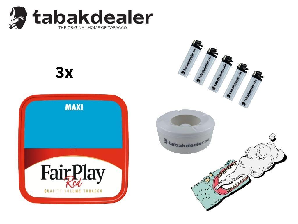 3x Fair Play Maxi Box 315g + 1x Tabakdealer Feuerzeuge + 1x Tabakdealer Windascher 