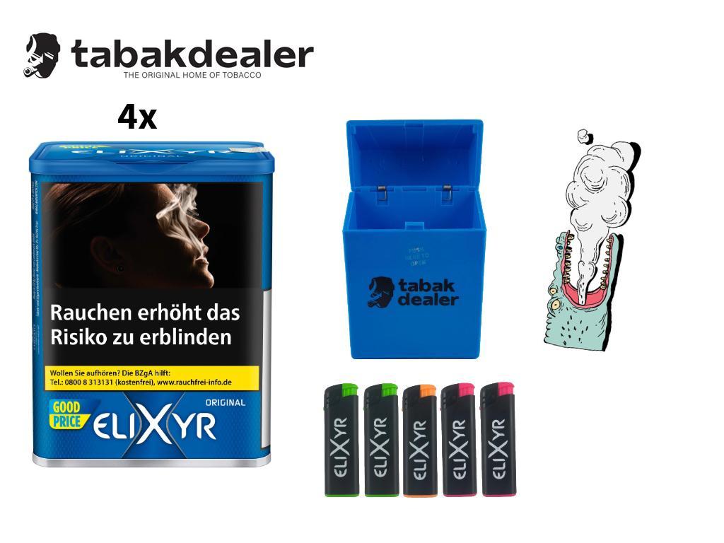 4 x Elixyr Original Blue+ 1 Tabakdealer Etui + 5 Elixyr Feuerzeuge 
