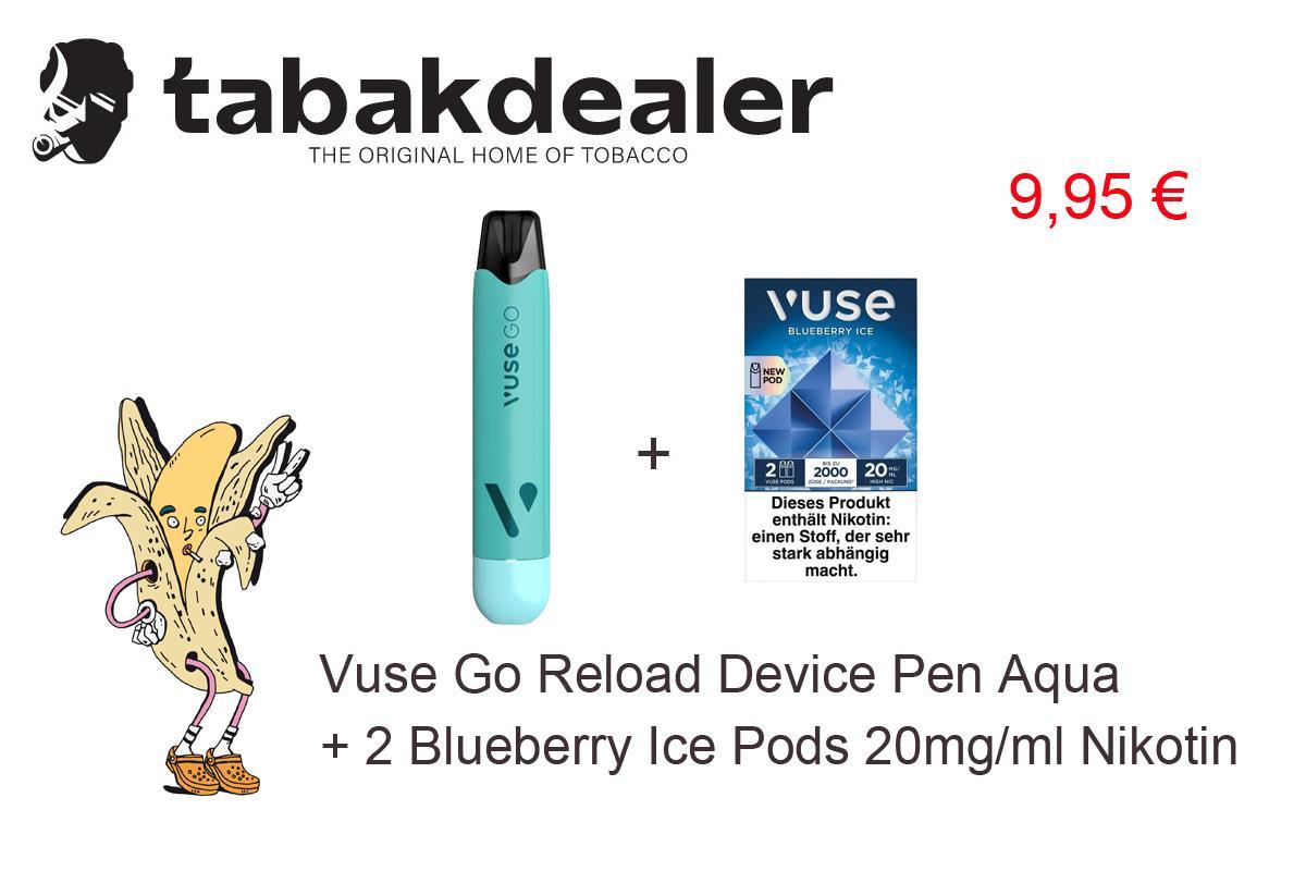 Vuse Go Reload Device Pen Aqua + 1 x 2 Vuse Pods Blueberry Ice 20mg/ml