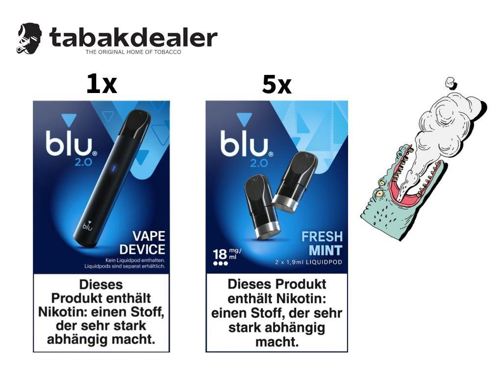 1x blu 2.0 Device + 5x blu 2.0 Fresh Mint 18mg/ml 