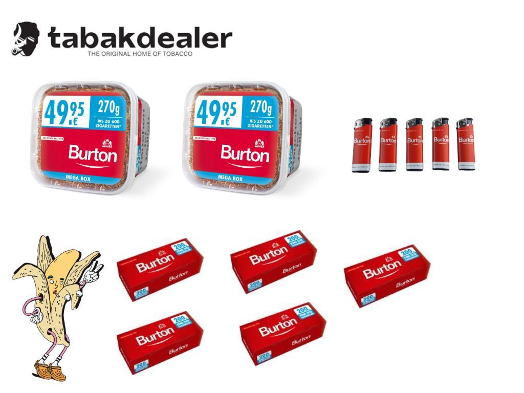 Burton Red XXXL Tabak + 1000 Burton Hülsen + Burton Feuerzeuge 
