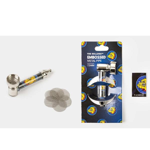 Bulldog Pfeife Metall, 7,2cm + Siebe