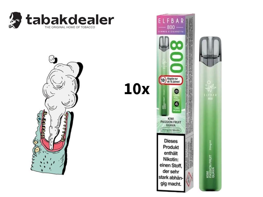 10x Elf Bar 800 Kiwi Passionfruit Guave E-Shisha 