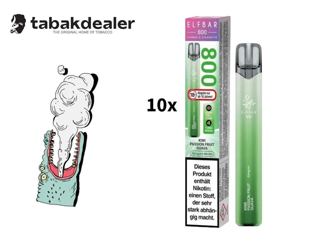 10x Elf Bar 800 Kiwi Passionfruit Guave E-Shisha